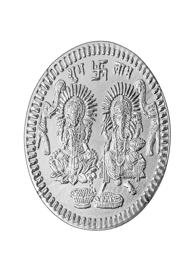 Pray Everyday Laxmi Ji Ganesh Ji Swastik Subh Labh Silver Plated Coin for Deepawali Pooja/Puja/Poojan (PACK OF 2 COINS-ONE WITH SRI SUKTAM AND ANOTHER IS WITH SRI YANTRA) - Image 1