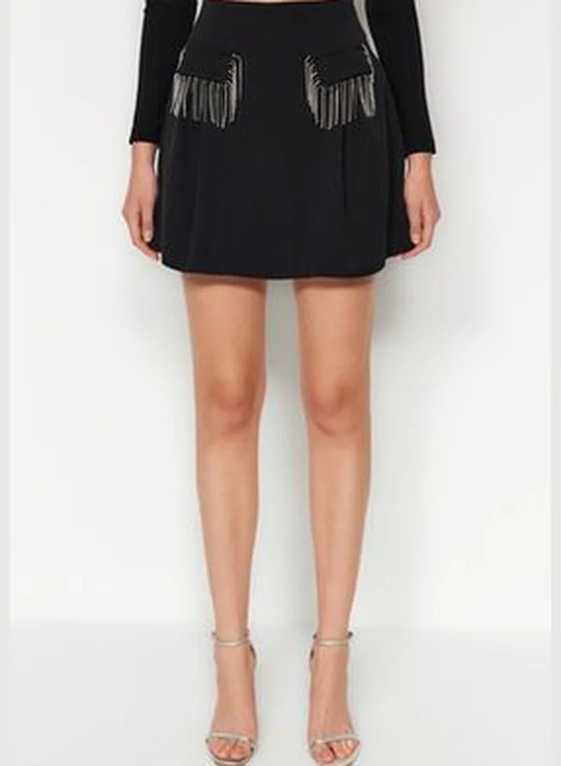 trendyol Black Shiny Stones Short Skirt TPRAW24ET00010