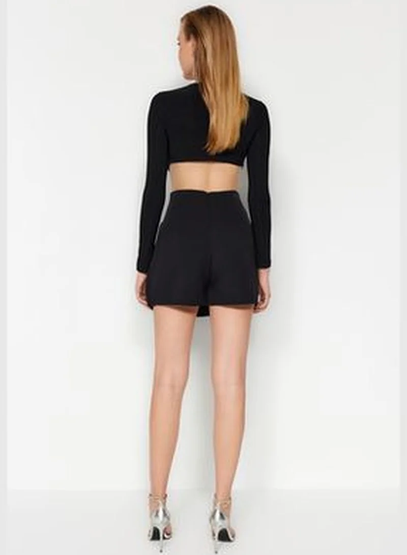 trendyol Black Shiny Stones Short Skirt TPRAW24ET00010