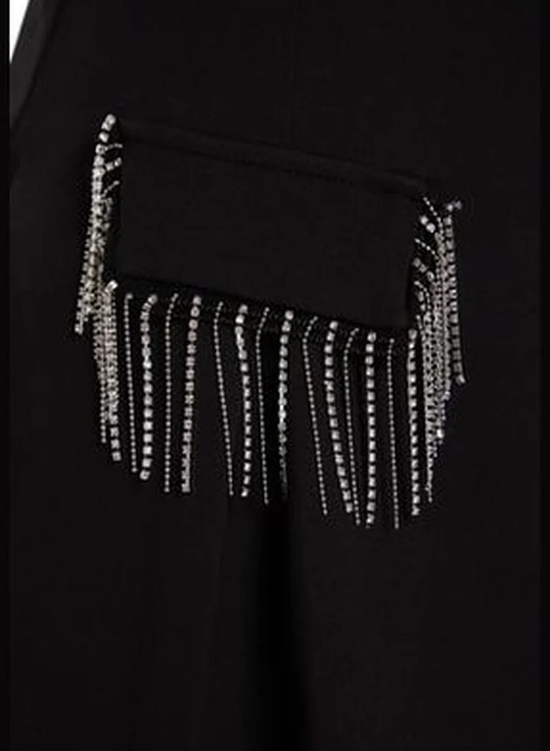trendyol Black Shiny Stones Short Skirt TPRAW24ET00010