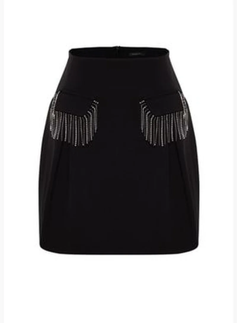 trendyol Black Shiny Stones Short Skirt TPRAW24ET00010