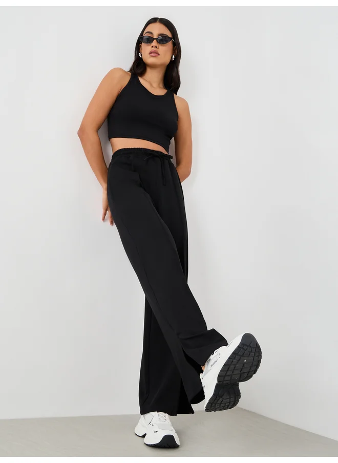 Styli Styli Pin Tuck Wide Leg Joggers with Side Seam Slit