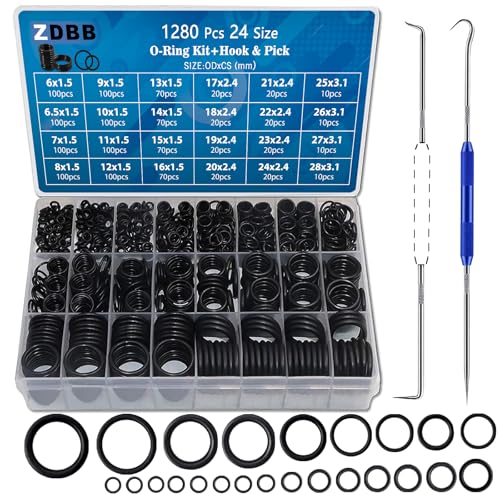 ZDBB 1280 Pcs 24 Size Rubber O-Ring Assortment Kit with Pick and Hook Set for Pressure Washer Faucet Plumbing OD 6mm-28mm - Image 1