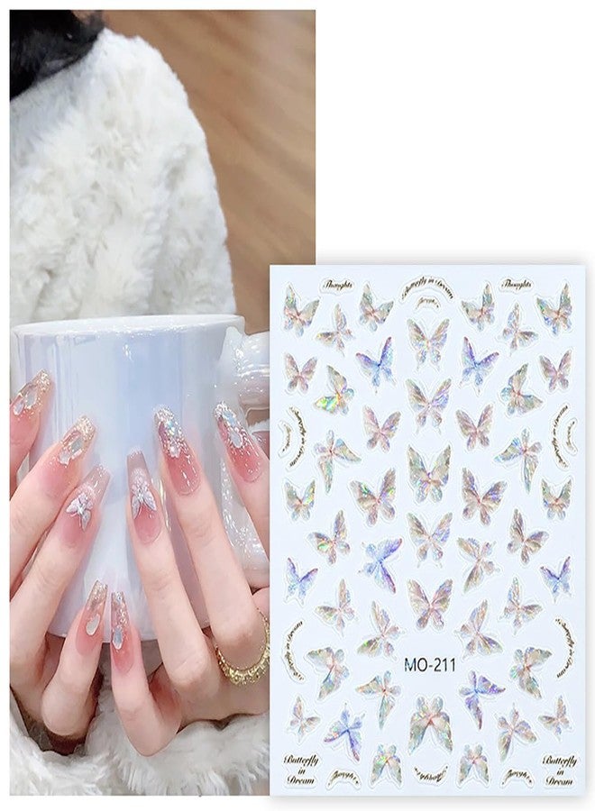 6 Sheets 3D Glitter Butterfly Nail Decals Self-Adhesive Spring Summer DIY Acrylic Nail Art Decoration for Women and Girls - Image 3