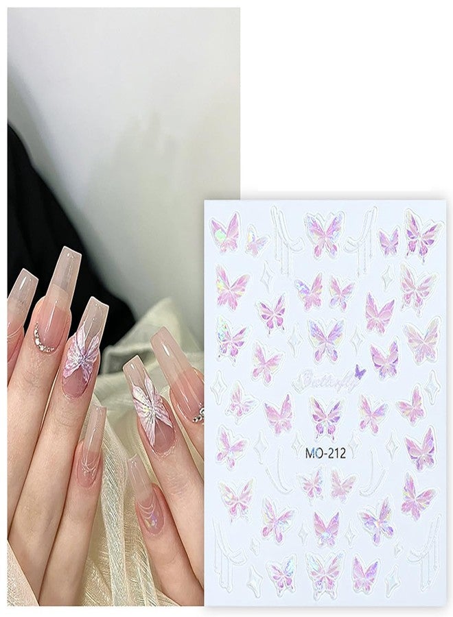 6 Sheets 3D Glitter Butterfly Nail Decals Self-Adhesive Spring Summer DIY Acrylic Nail Art Decoration for Women and Girls - Image 2