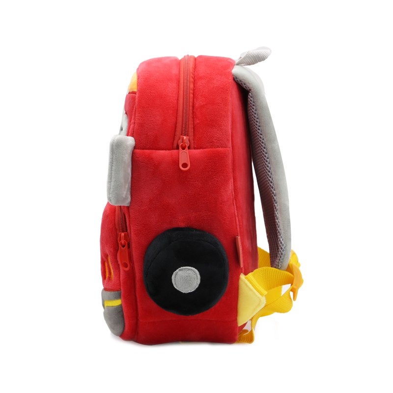 Plush Kids Backpack, Fire Truck Vehicle Design, Soft Lightweight School Bag for Toddlers and Preschool Kids - Image 1