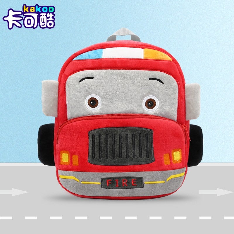 Plush Kids Backpack, Fire Truck Vehicle Design, Soft Lightweight School Bag for Toddlers and Preschool Kids - Image 2