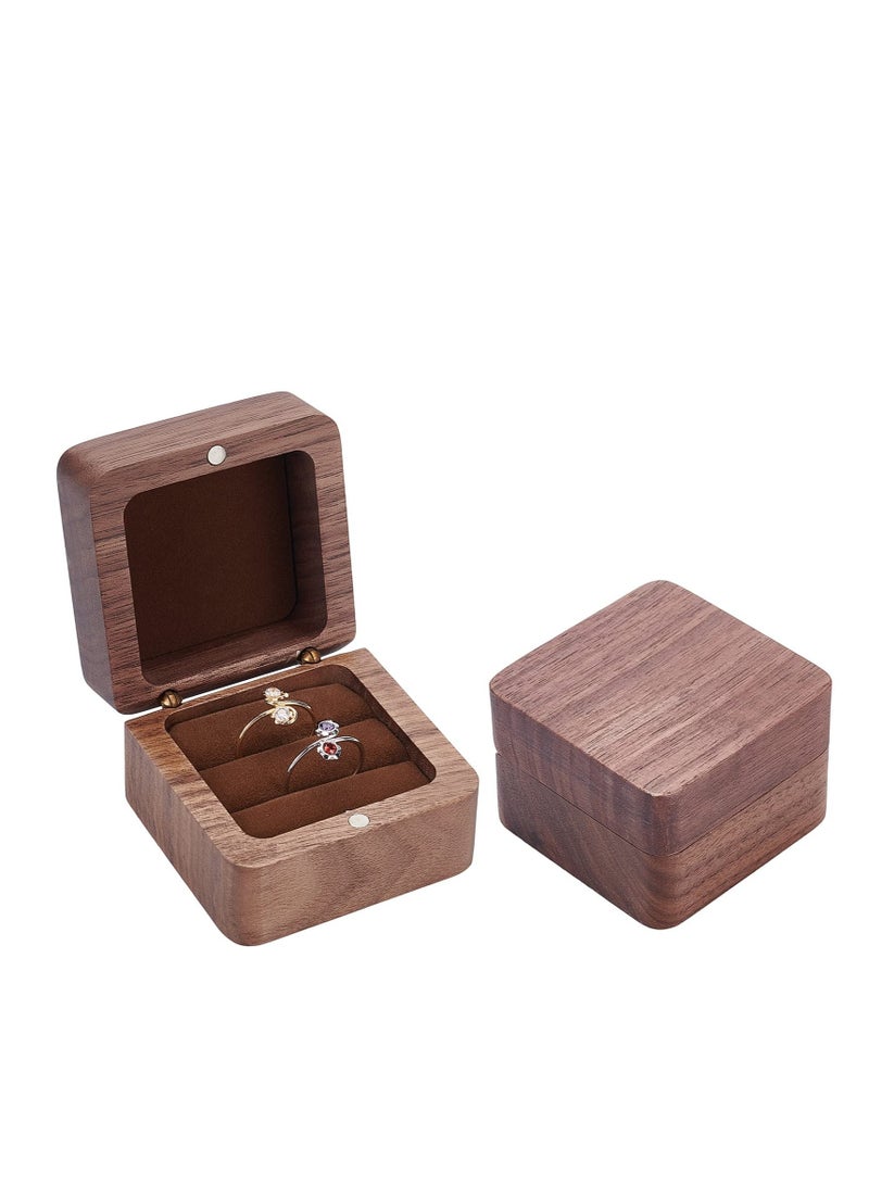 Excefore Wooden Ring Box, Walnut Engagement Ring Holder,  Square Wedding Ring Box with Slot, Proposal Wedding Ceremony for 2 Ring Jewelry Storage Box - Image 1