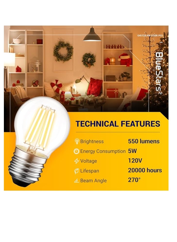 ESNCO G45 E26 Edison Style LED Light Bulb 120V 5W (60 Watt Equivalent) - High Output Warm White Light 2700K 550lm, LED Filament Bulb for Home Pendant Antique Light Fixtures - Pack of 3 - Image 3