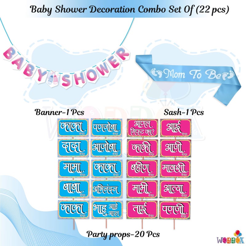 WOBBOX Wobbox Baby Shower Decoration Items| Baby Shower Ceremony Photo Booth Props For Photoshoot, Baby Shower Banner& Mom To Be Sash, Godh Bharai Ceremony Decoration Kit-(FP4895)  - Image 2