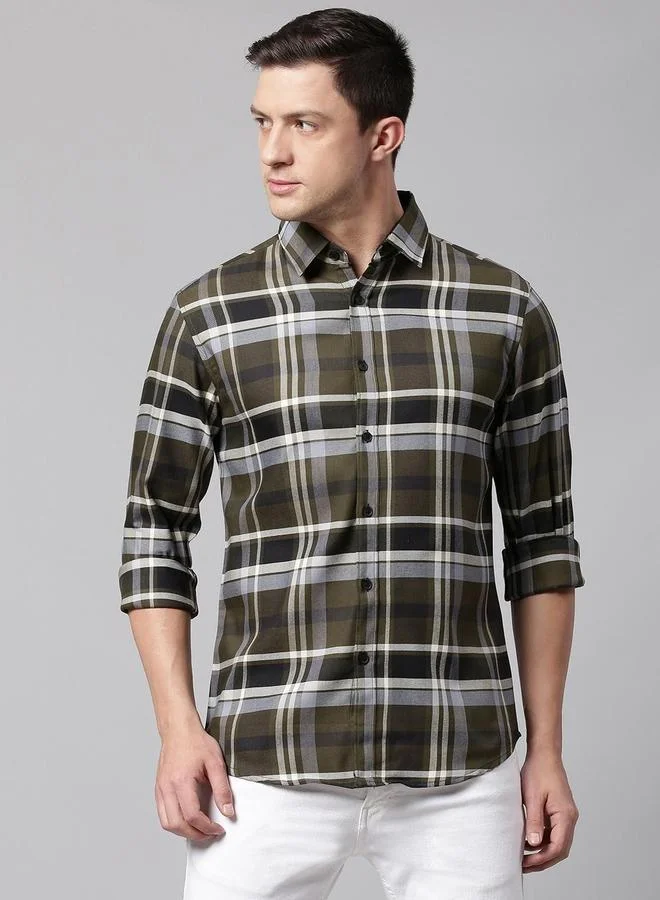 دينيس لينغو قميص رجالي كاجوال بنقشة تارتان بقصة سليم فيت