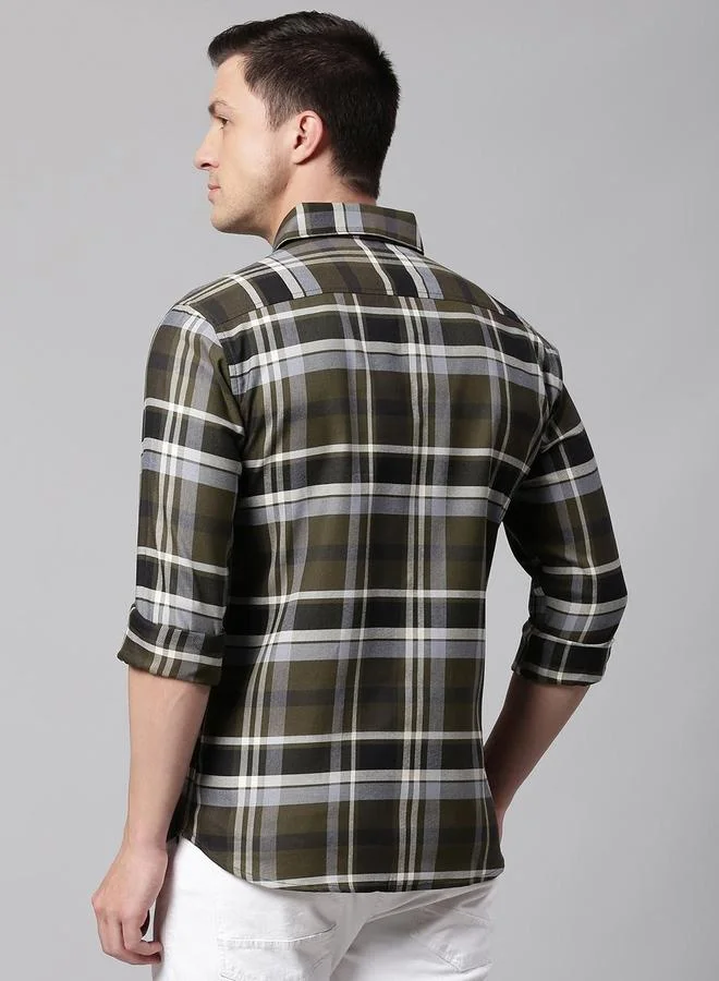 دينيس لينغو قميص رجالي كاجوال بنقشة تارتان بقصة سليم فيت