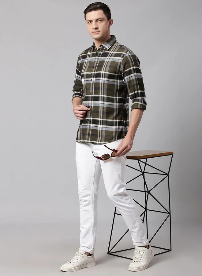 دينيس لينغو قميص رجالي كاجوال بنقشة تارتان بقصة سليم فيت