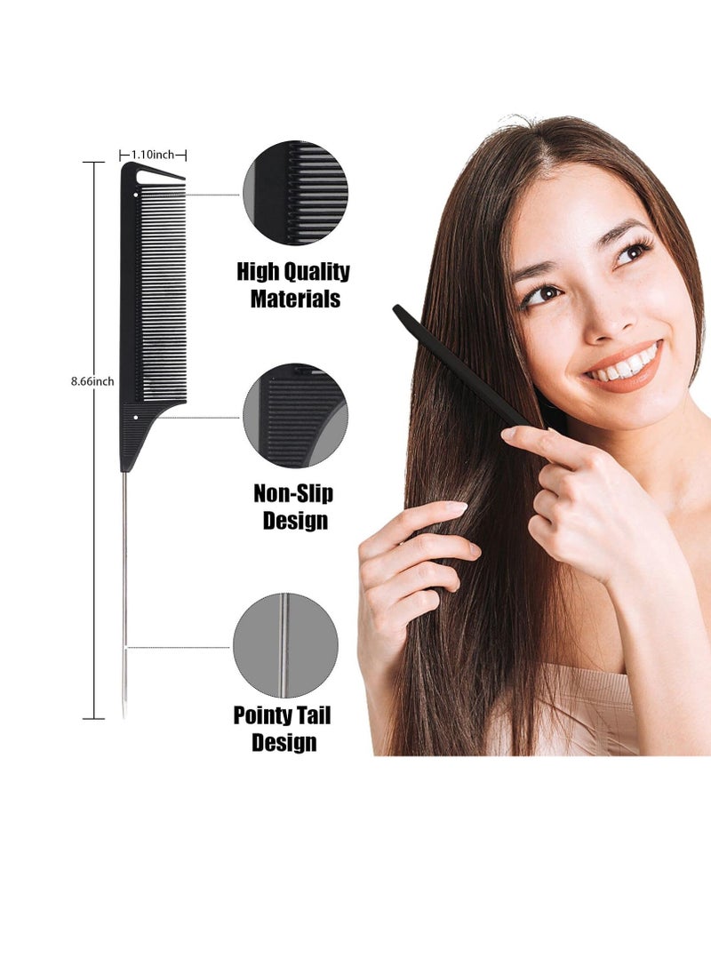 first 10 PCS Rat Tail Combs Set - Hair Teasing Fine Tooth Comb for Women Girls, Parting Comb for Braiding Hair Styling Tools & Appliances with Stainless Steel Pintail Carbon Fiber Heat Resistant  - Image 3