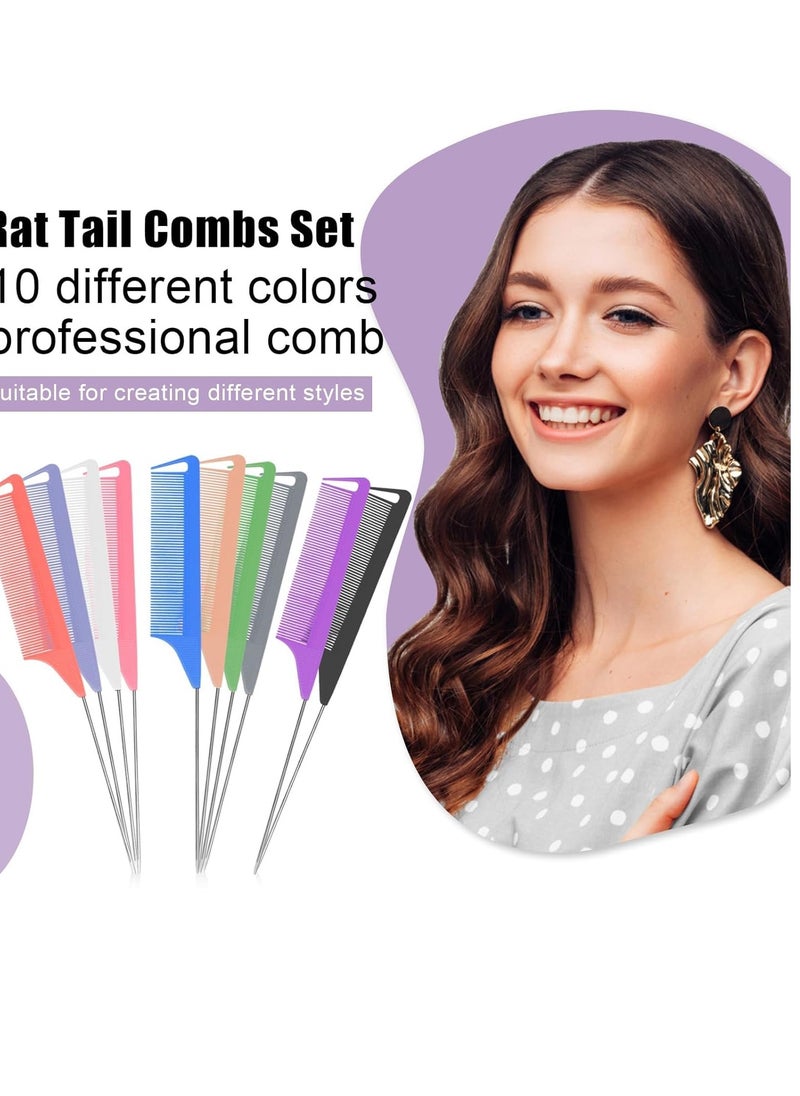 first 10 PCS Rat Tail Combs Set - Hair Teasing Fine Tooth Comb for Women Girls, Parting Comb for Braiding Hair Styling Tools & Appliances with Stainless Steel Pintail Carbon Fiber Heat Resistant  - Image 2