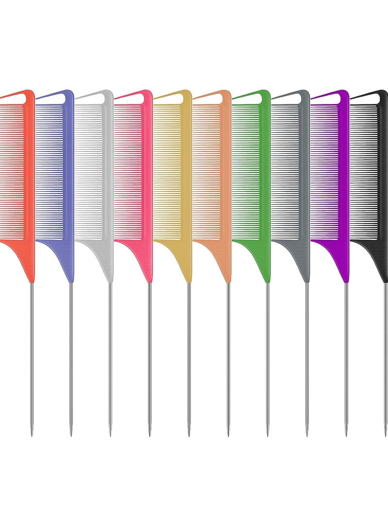 first 10 PCS Rat Tail Combs Set - Hair Teasing Fine Tooth Comb for Women Girls, Parting Comb for Braiding Hair Styling Tools & Appliances with Stainless Steel Pintail Carbon Fiber Heat Resistant  - Image 1