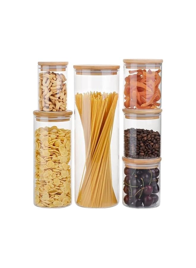 IAF Food Storage Container with Airtight Bamboo Lid Set, Clear Glass Canister Food Jar with Sealing Lid Kitchen Pantry Storage Container for Sugar Flour Cereal Pasta Snack Coffee Beans - (Clear) - Image 1
