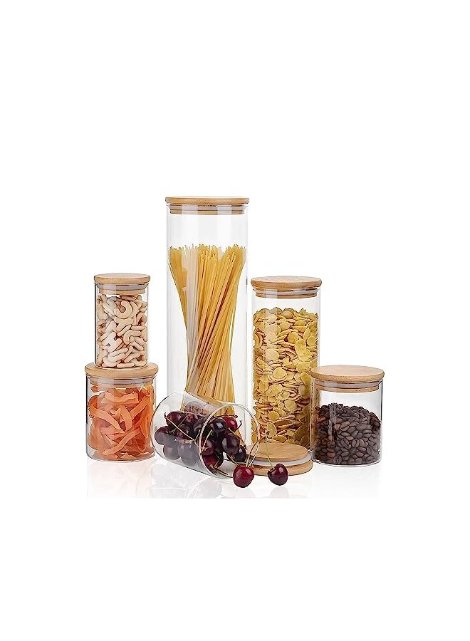 IAF Food Storage Container with Airtight Bamboo Lid Set, Clear Glass Canister Food Jar with Sealing Lid Kitchen Pantry Storage Container for Sugar Flour Cereal Pasta Snack Coffee Beans - (Clear) - Image 3
