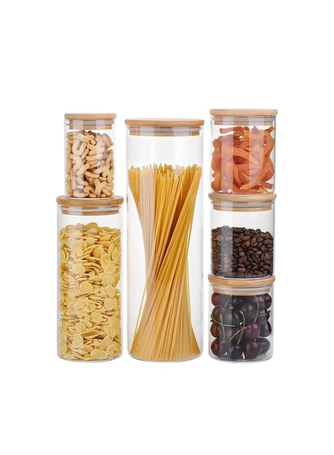 IAF Food Storage Container with Airtight Bamboo Lid Set, Clear Glass Canister Food Jar with Sealing Lid Kitchen Pantry Storage Container for Sugar Flour Cereal Pasta Snack Coffee Beans - (Clear) - Image 2