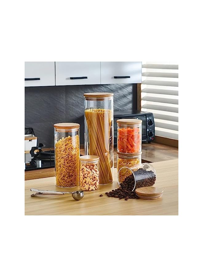 IAF Food Storage Container with Airtight Bamboo Lid Set, Clear Glass Canister Food Jar with Sealing Lid Kitchen Pantry Storage Container for Sugar Flour Cereal Pasta Snack Coffee Beans - (Clear) - Image 4