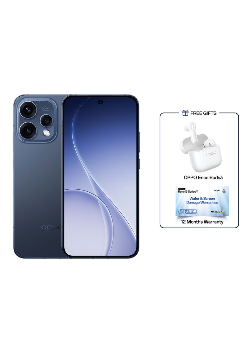 OPPO Reno 15 5G Dual SIM Twilight Blue 12GB RAM 512GB with Gift Enco Buds3 - Middle East Version - Image 1