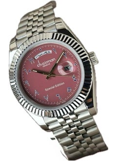 Chairman GENEVE Men's Silver Stainless Steel Wrist Watch, Day/Date with Light Maroon Dial and Arabic Numbers 
