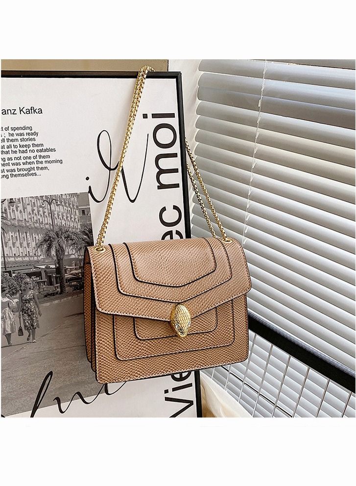 New Snake Head Fashion Versatile Chain One Shoulder Crossbody Bag Khaki  - Image 1