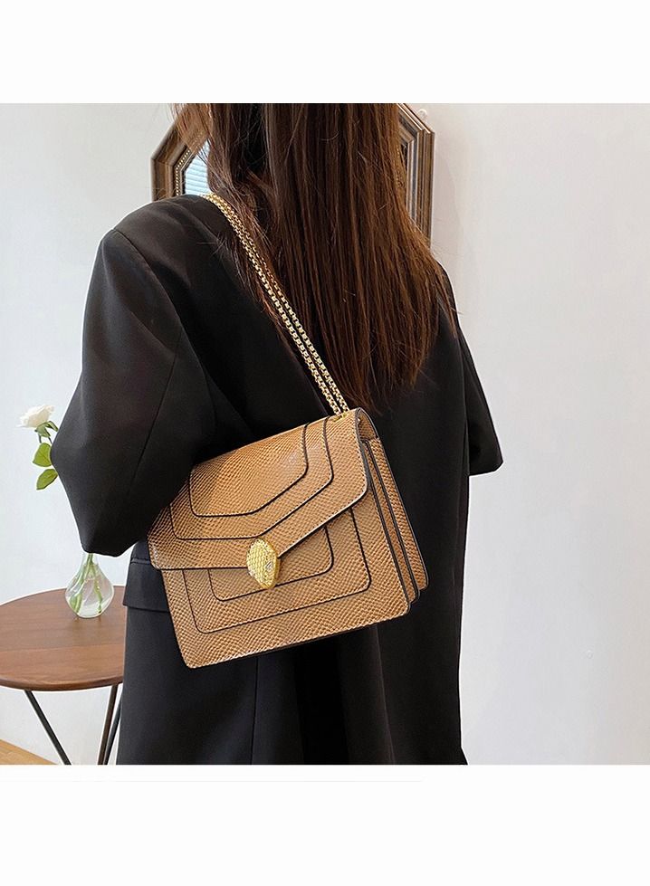 New Snake Head Fashion Versatile Chain One Shoulder Crossbody Bag Khaki  - Image 2