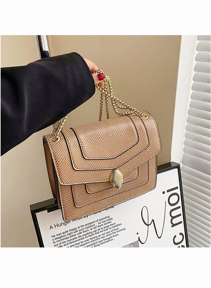 New Snake Head Fashion Versatile Chain One Shoulder Crossbody Bag Khaki  - Image 4