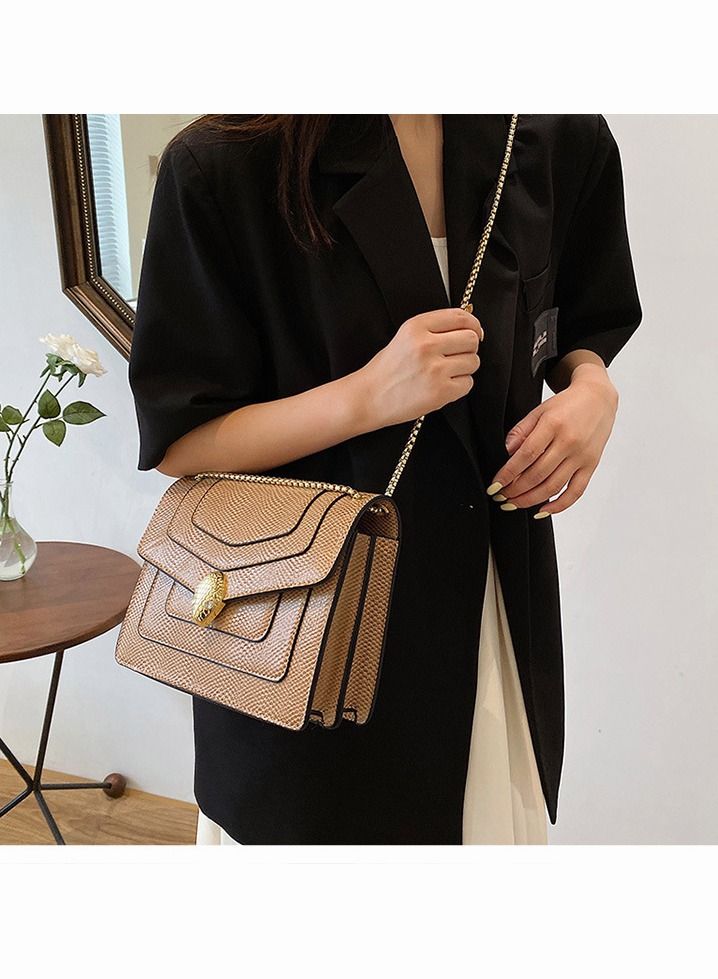 New Snake Head Fashion Versatile Chain One Shoulder Crossbody Bag Khaki  - Image 3