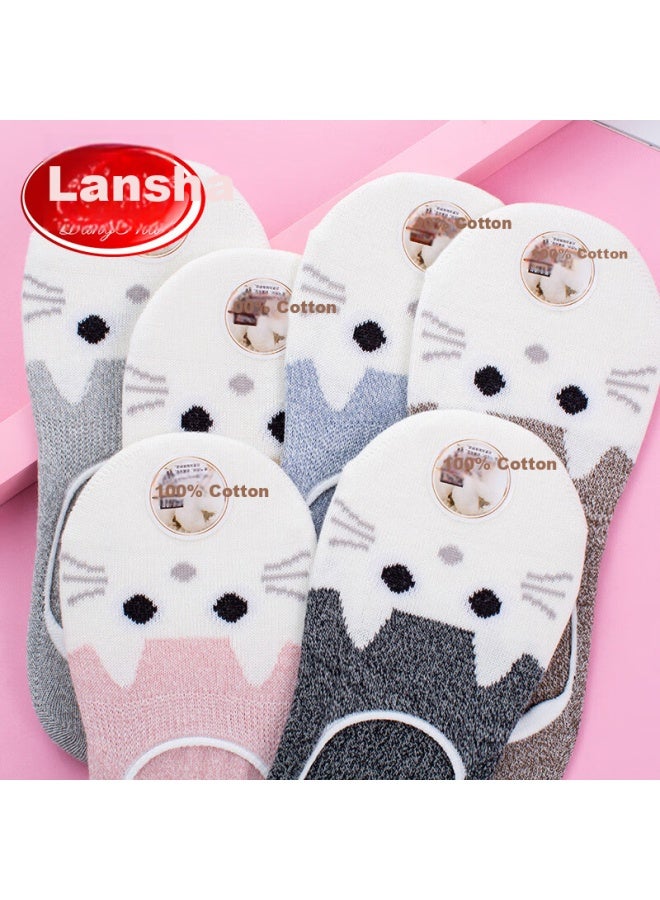 LANG SHA Langsha Women's Socks Women's Spring And Summer Pure Cotton Invisible Boat Socks All Cotton Absorbent And Breathable Silicone Anti-slip Low-cut Socks - Image 2