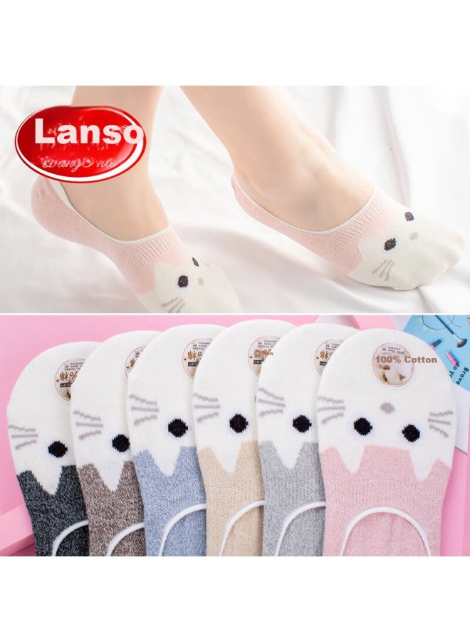 LANG SHA Langsha Women's Socks Women's Spring And Summer Pure Cotton Invisible Boat Socks All Cotton Absorbent And Breathable Silicone Anti-slip Low-cut Socks - Image 1