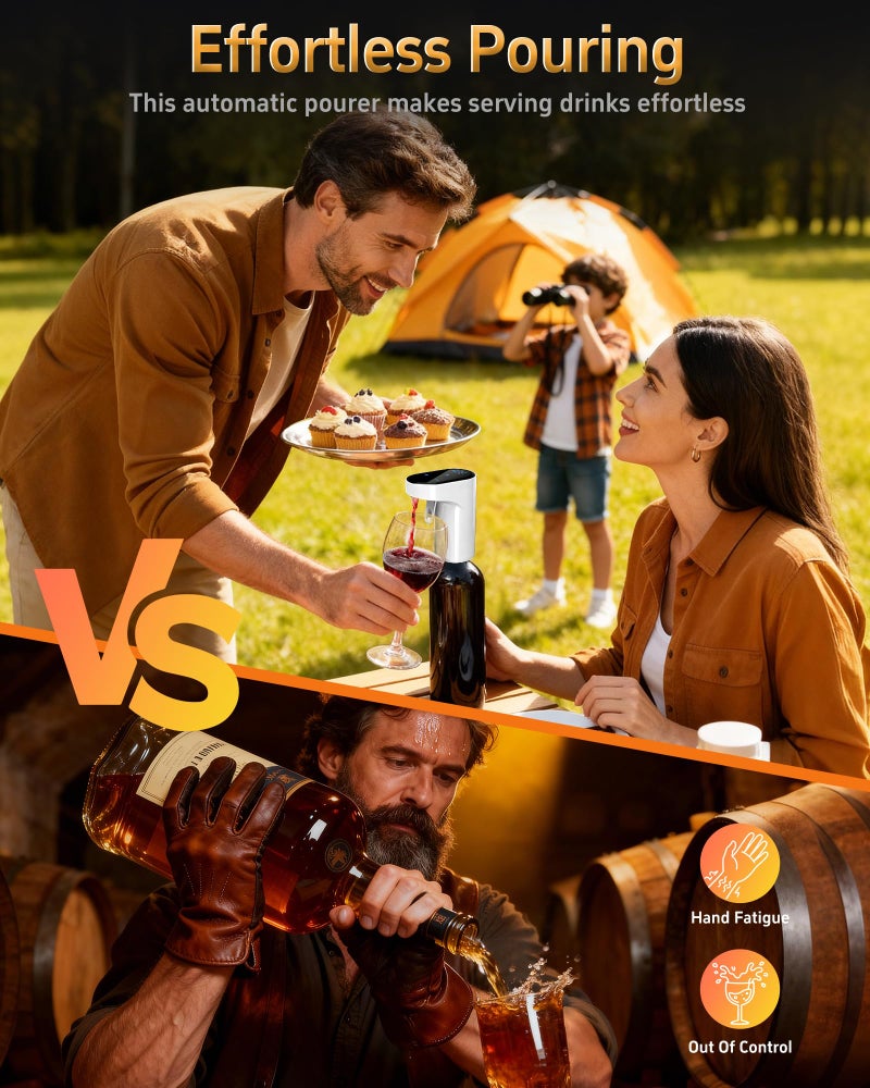 Redsack قارورة نبيذ كهربائية 5 في 1 مع جهاز تهوية، موزع زجاجات كحول رقمية قابل للتعديل، صب ويسكي ذكي، مضخة مشروبات كحولية أو أرواح أوتوماتيكية، هدايا رائعة للنساء والرجال والأمهات والآباء والأزواج والرؤساء (أسود) - Image 4