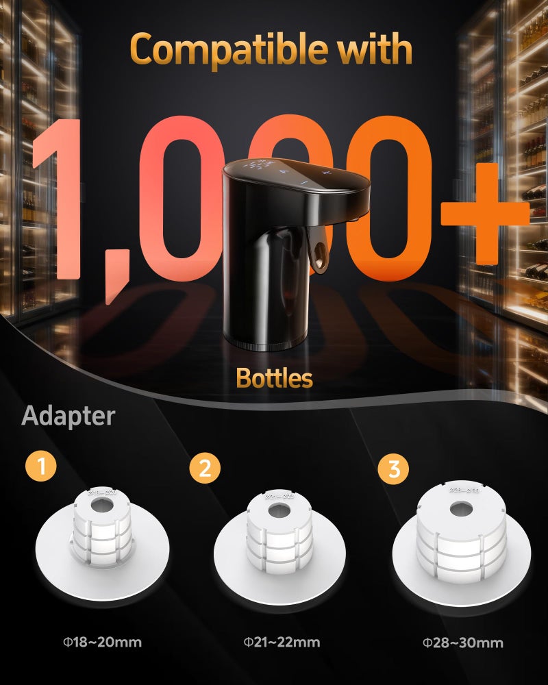 Redsack قارورة نبيذ كهربائية 5 في 1 مع جهاز تهوية، موزع زجاجات كحول رقمية قابل للتعديل، صب ويسكي ذكي، مضخة مشروبات كحولية أو أرواح أوتوماتيكية، هدايا رائعة للنساء والرجال والأمهات والآباء والأزواج والرؤساء (أسود) - Image 5