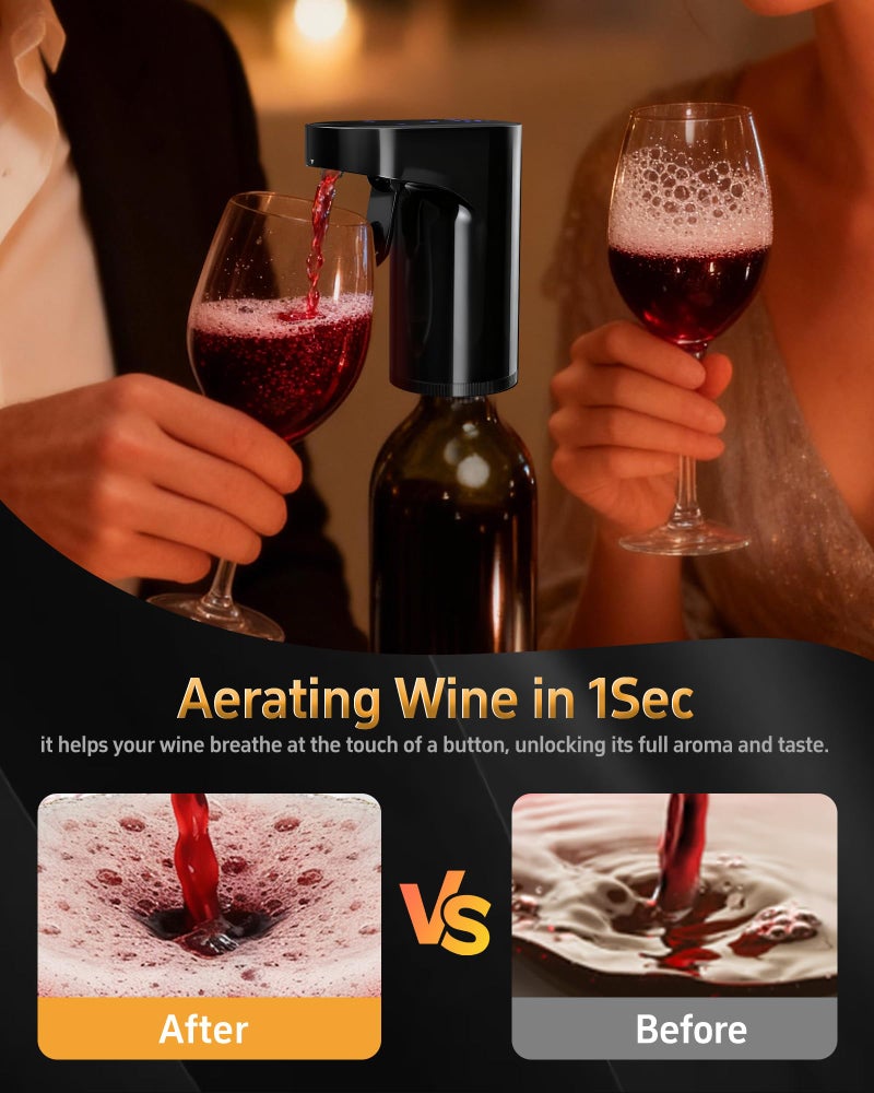 Redsack قارورة نبيذ كهربائية 5 في 1 مع جهاز تهوية، موزع زجاجات كحول رقمية قابل للتعديل، صب ويسكي ذكي، مضخة مشروبات كحولية أو أرواح أوتوماتيكية، هدايا رائعة للنساء والرجال والأمهات والآباء والأزواج والرؤساء (أسود) - Image 3