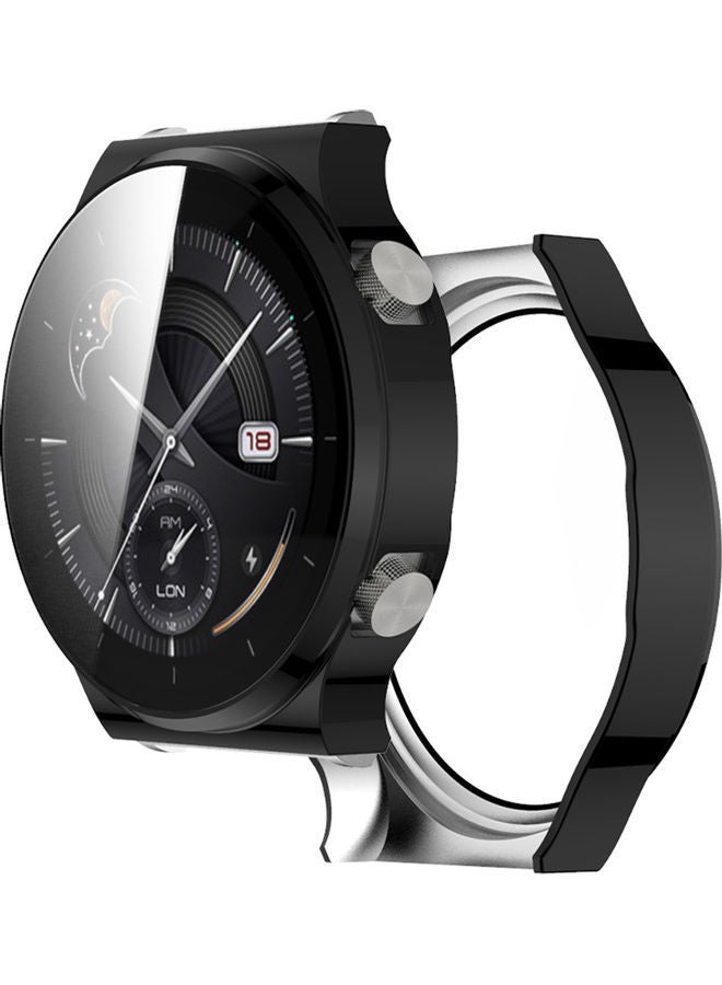 NIBEMINENT Plated Soft Case Cover With Tempered Glass Screen Protector For Huawei Watch GT 2 Pro Black 