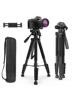 74'' Camera Tripod with Travel Bag,Cell Phone Tripod with Wireless Remote and Phone Holder, Compatible with DSLR Cameras,Cell Phones,Projector,Webcam,Spotting Scopes(Black)