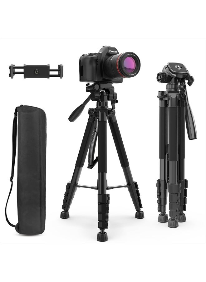 Aureday - 74'' Camera Tripod with Travel Bag,Cell Phone Tripod with Wireless Remote and Phone Holder, Compatible with DSLR Cameras,Cell Phones,Projector,Webcam,Spotting Scopes(Black) - Image 1
