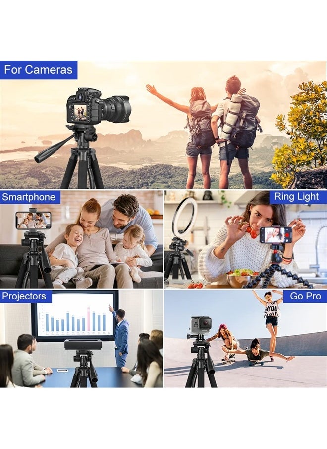 Aureday - 74'' Camera Tripod with Travel Bag,Cell Phone Tripod with Wireless Remote and Phone Holder, Compatible with DSLR Cameras,Cell Phones,Projector,Webcam,Spotting Scopes(Black) - Image 1