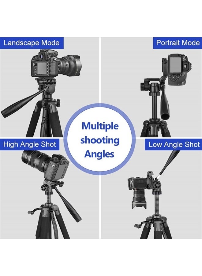 Aureday - 74'' Camera Tripod with Travel Bag,Cell Phone Tripod with Wireless Remote and Phone Holder, Compatible with DSLR Cameras,Cell Phones,Projector,Webcam,Spotting Scopes(Black) - Image 1