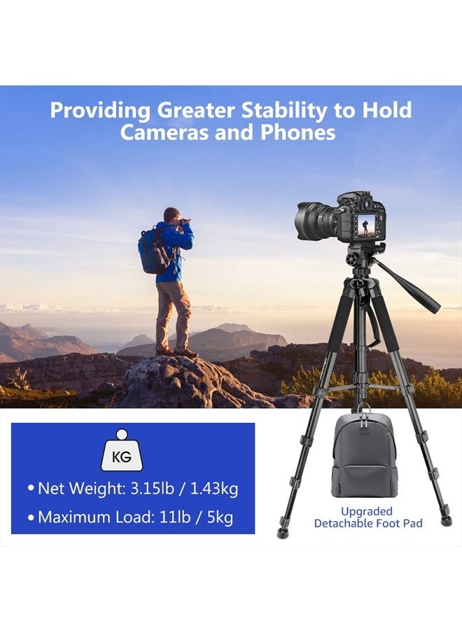Aureday - 74'' Camera Tripod with Travel Bag,Cell Phone Tripod with Wireless Remote and Phone Holder, Compatible with DSLR Cameras,Cell Phones,Projector,Webcam,Spotting Scopes(Black) - Image 1