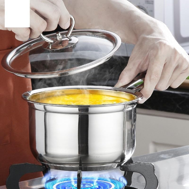 DOYKLI Stainless Steel Cooking Pot with Glass Lid l Milk Pan with Steel Handle l Tea Coffee Pan l Saucepan Induction Base l Boiling Pot_3 Pots of Different Sizes (1 L, 1.5 L, 2 L Capacity) - Image 2