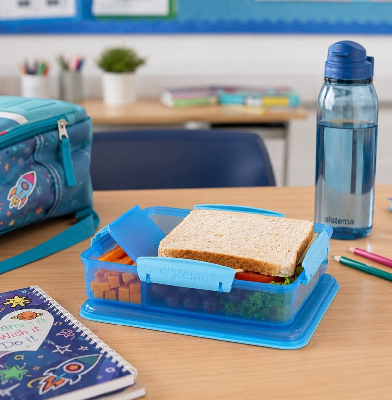 Sistema Snack Attack Duo 975ml Blue Lunch Box with Dual Compartments, Easy Lock Clips, BPA Free Food Storage Container for Snacks, Sandwiches & Meal Prep, Reusable Lunch Box Made in New Zealand - Image 4