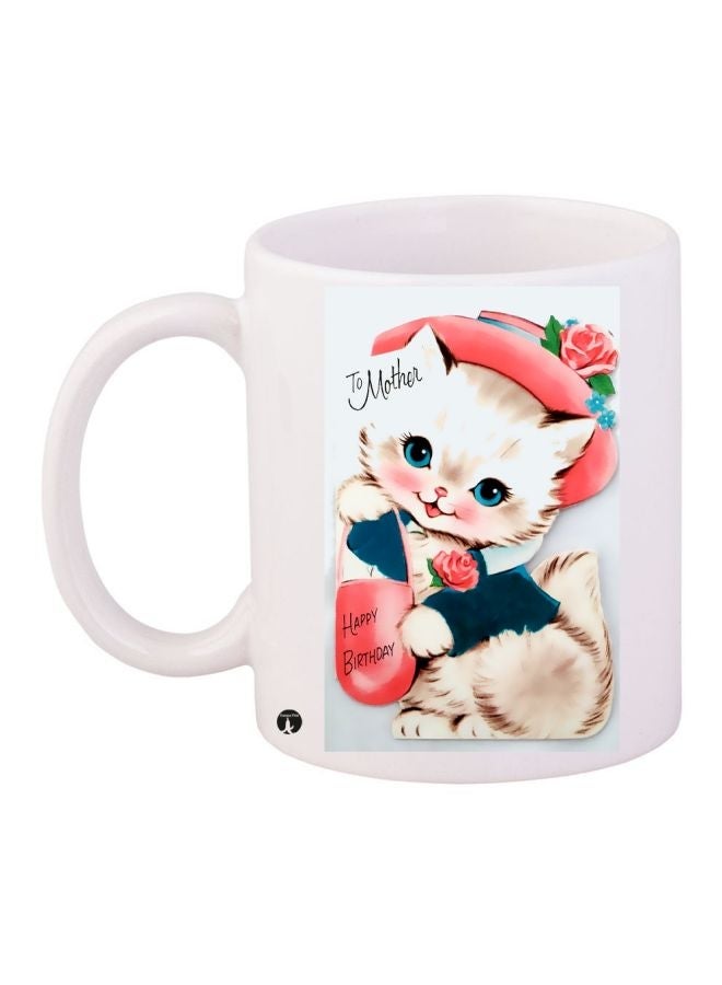 Cat Printed Coffee Mug 325ml White/Pink/Beige 11ounce