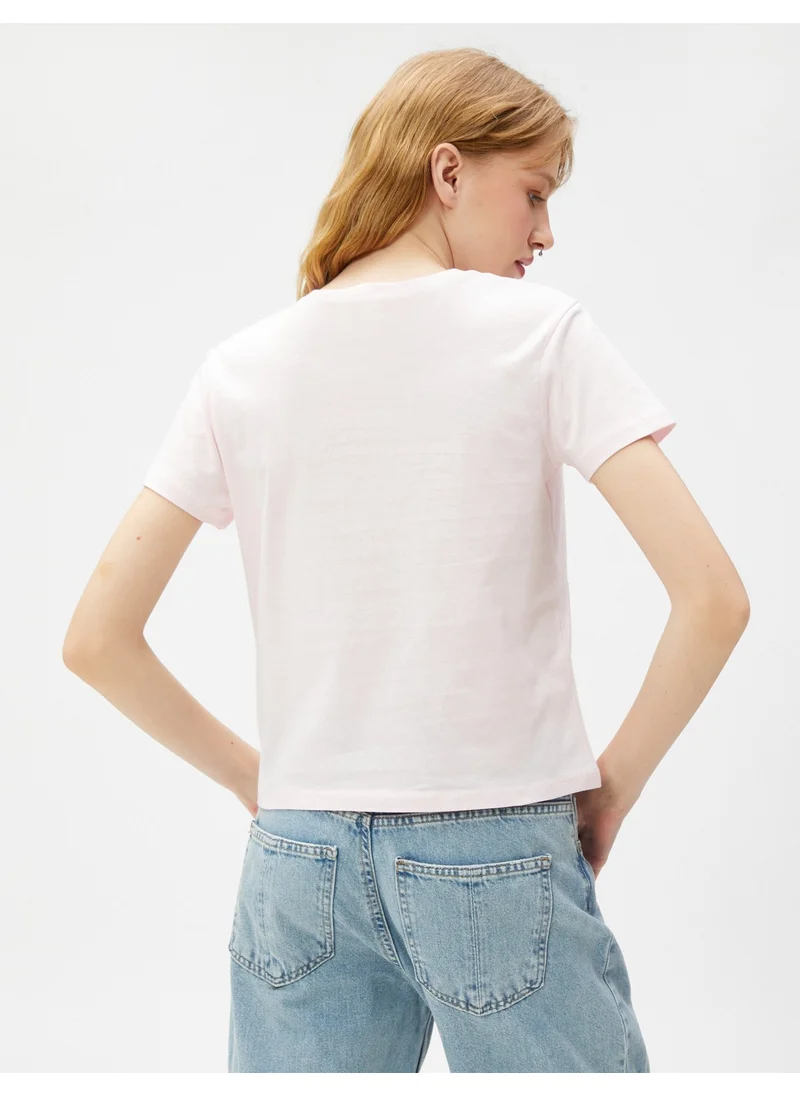 KOTON Slogan Printed T-Shirt Crew Neck Short Sleeve Cotton
