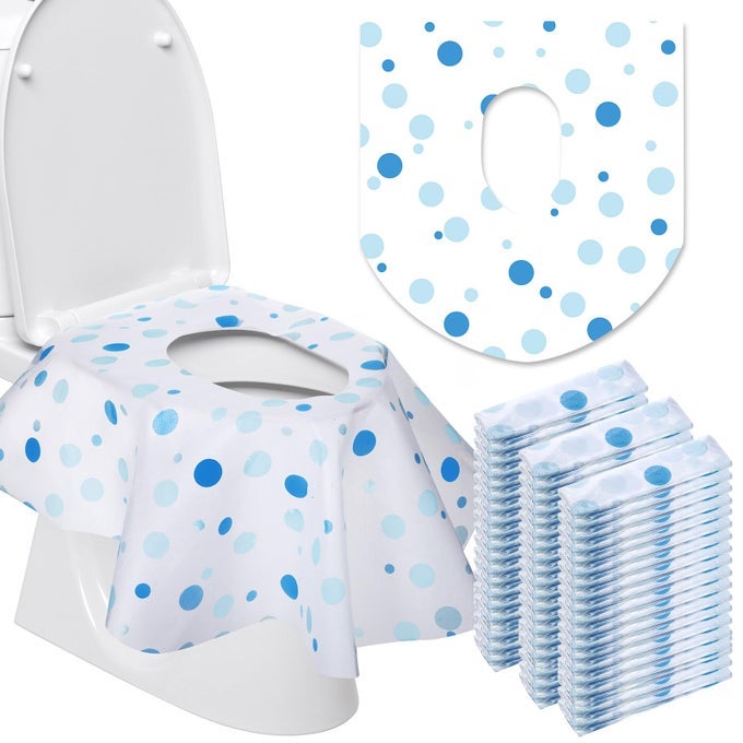 50 PACKS DISPOSABLE TOILET SEAT COVERS EXTRA LARGE INDIVIDUALLY WRAPPED FOR KIDS AND ADULTS PORTABLE NON SLIP WATERPROOF POTTY SEAT COVERS FOR TODDLERS POTTY TRAINING TRAVEL DOT