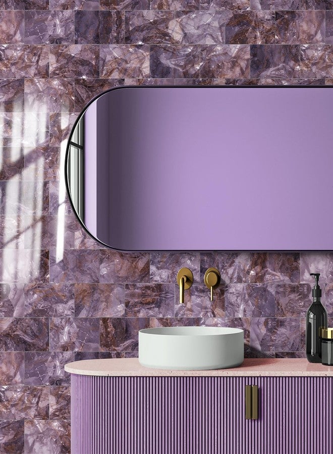 URCOLOR 32-Piece Peel and Stick Backsplash Wall Tile, 4"x 8" PVC Glossy Purple Marble Stick on Subway Tiles for Kitchen, Bathroom, Laundry Room, Camper, Fireplace - Image 3