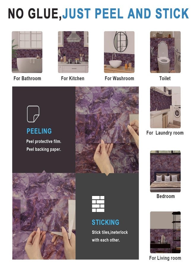 URCOLOR 32-Piece Peel and Stick Backsplash Wall Tile, 4"x 8" PVC Glossy Purple Marble Stick on Subway Tiles for Kitchen, Bathroom, Laundry Room, Camper, Fireplace - Image 5