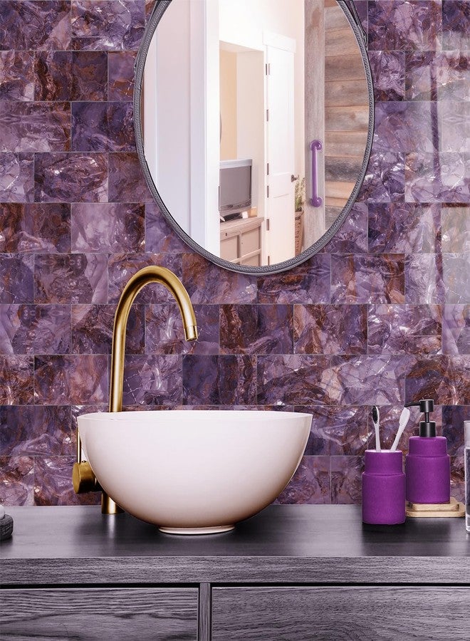 URCOLOR 32-Piece Peel and Stick Backsplash Wall Tile, 4"x 8" PVC Glossy Purple Marble Stick on Subway Tiles for Kitchen, Bathroom, Laundry Room, Camper, Fireplace - Image 2