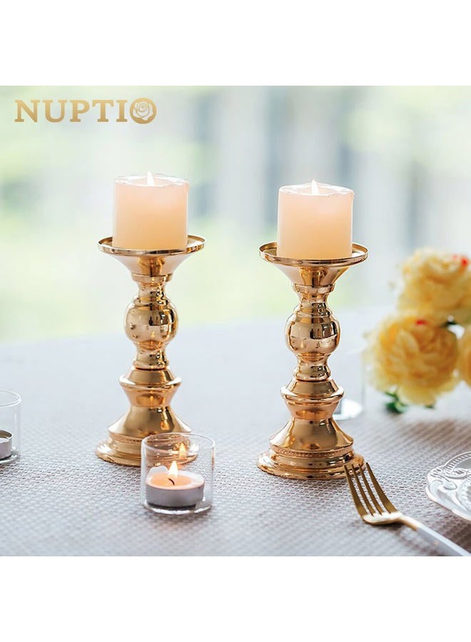 NUPTIO Pillar Candle Holders, Wedding Centerpieces Metal Candle Holder Candles Stand Decoration Ideal for Weddings Special Events Parties Living Room (2 Pcs, Gold) - Image 2